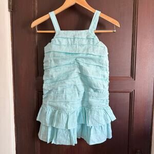 JANIE and JACK | Girl's Teal Linen Ruched Ruffle Hem Sun Dress | Size 8 BNWT